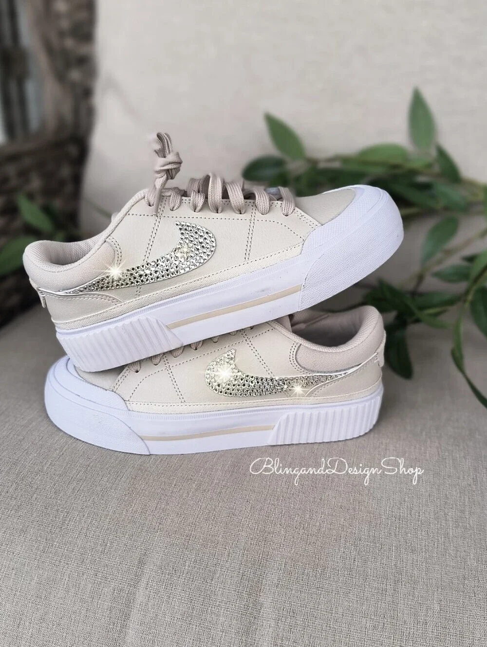 Women's Bling Nike Court Legacy Lift Brown Sneakers made with Crystals Custom